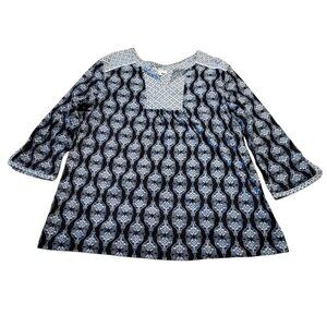 Vintage Anne‎ Klein Polyester Black White Patterned Top 3/4 Sleeve Est Sz L